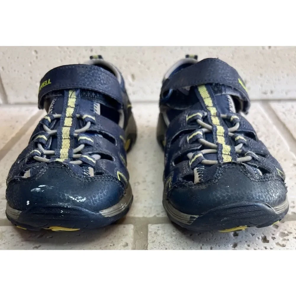 Merrell Kids Hydro H2O Hiker Sport Sandals Navy Lime Mesh Leather Sz 3